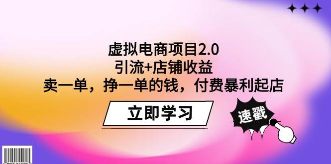 虚拟电商项目2.0：引流+店铺收益  卖一单，挣一单的钱，付费暴利起店-小白搞钱