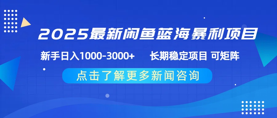 2025最新闲鱼蓝海暴利项目 ，新手日入1000-3000+ 长期稳定项目 可矩阵-小白搞钱