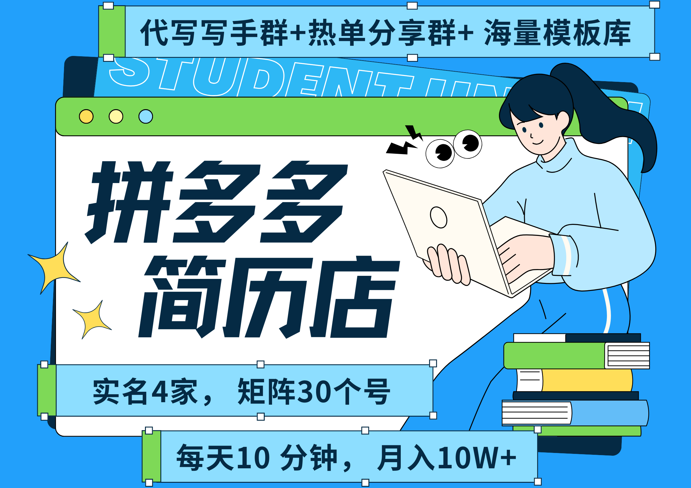 拼多多 虚拟资料 简历 海报代写 全SOP流程 毫无保留分享（含后端资料以及代写渠道）每天十分钟 每人实名四个店  矩阵30个账号  轻轻松松 月入10W-小白搞钱