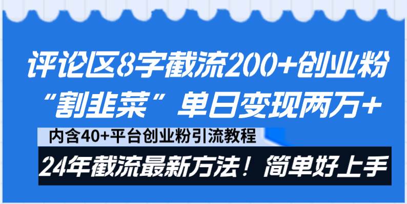 评论区8字截流200+创业粉“割韭菜”单日变现两万+24年截流最新方法！-小白搞钱