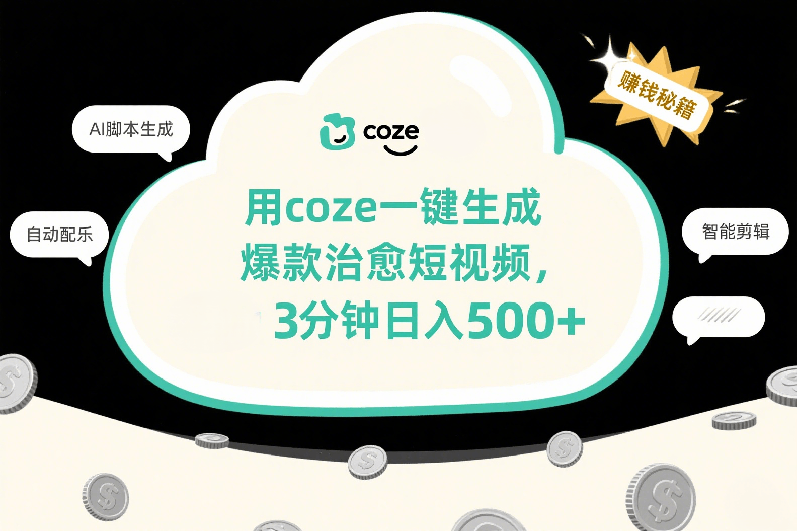 用coze一键生成爆款治愈短视频，3分钟日入500+-小白搞钱