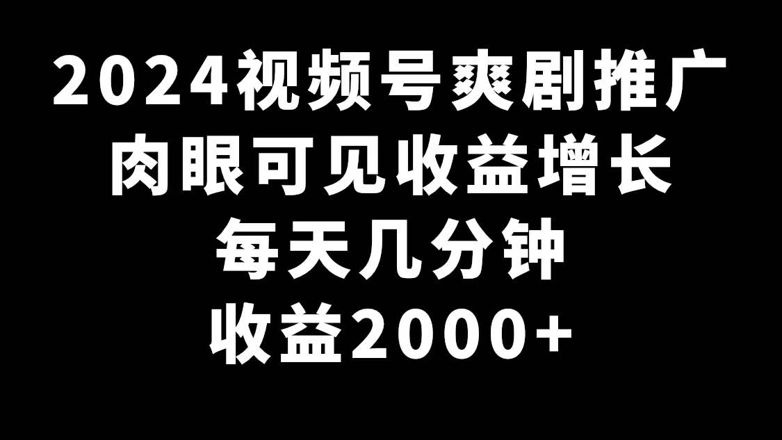 2024视频号爽剧推广，肉眼可见的收益增长，每天几分钟收益2000+-小白搞钱