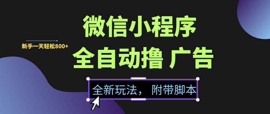 微信小程序挂机撸广告，全新玩法，新手一天轻松800+【附带脚本】-小白搞钱