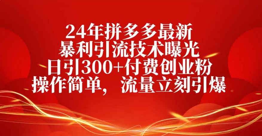 25年拼多多最新暴利引流技术曝光、日引300+付费创业粉操作简单，流量立刻引爆-小白搞钱