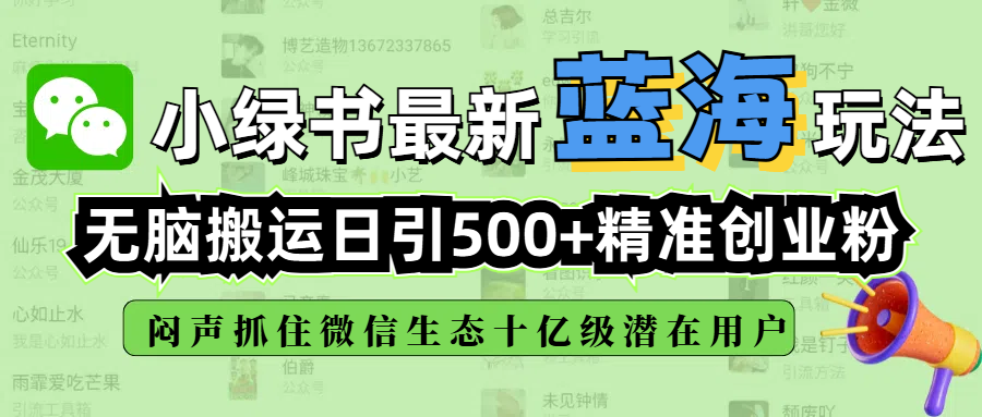 小绿书最新蓝海玩法，无脑搬运日引500+精准创业粉，闷声抓住微信生态十亿级潜在用户-小白搞钱