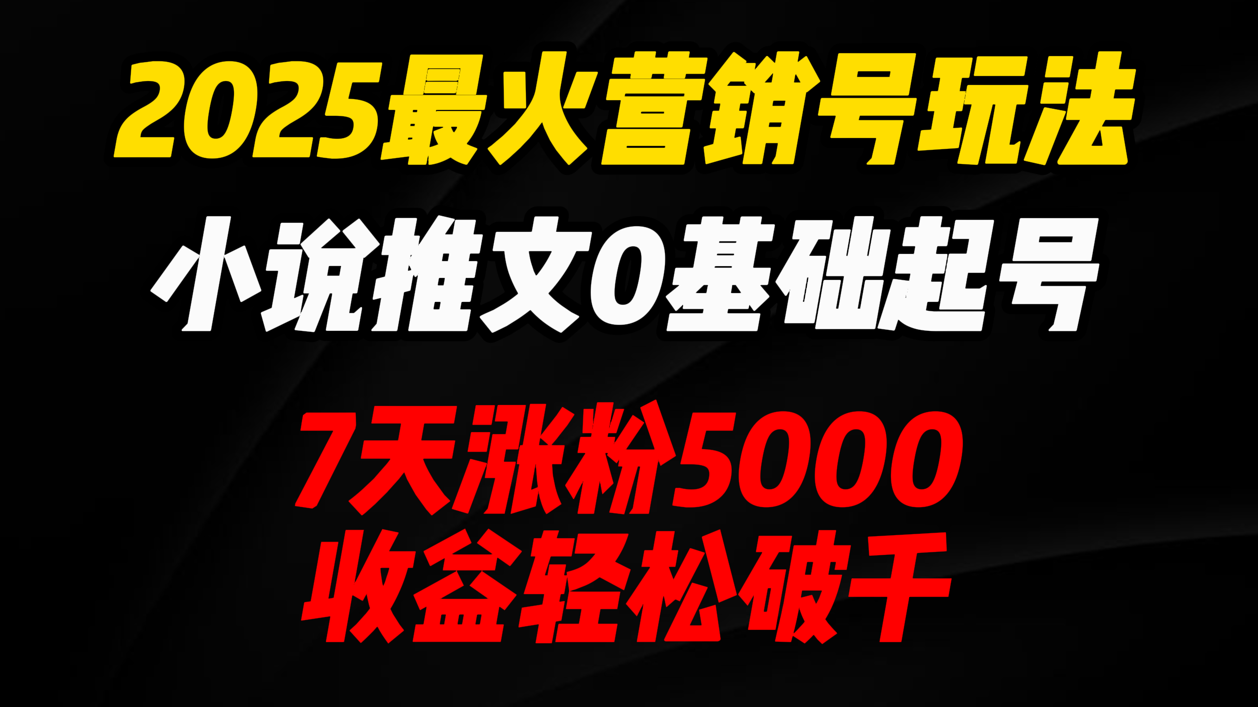 2025最火营销号玩法：小说推文0基础起号，7天涨粉5000，收益轻松破千！-小白搞钱