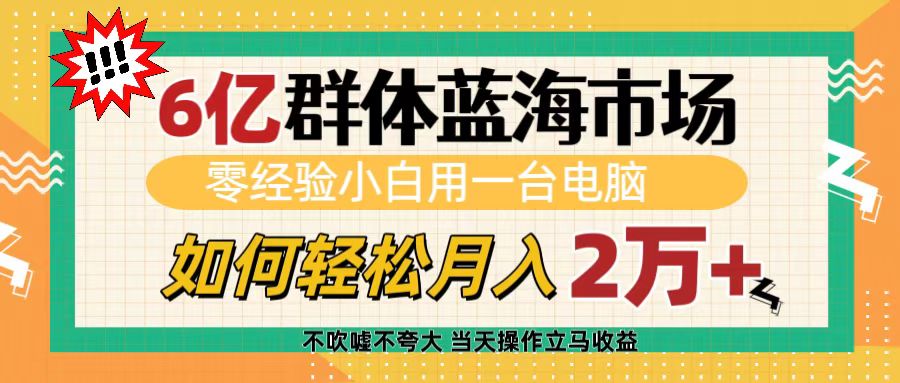 6亿群体蓝海市场，零经验小白用一台电脑，如何轻松月入2万+-小白搞钱