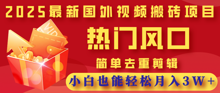 2025最新国外视频搬砖项目，热门风口，简单去重剪辑，小白也能轻松月入3W+-小白搞钱