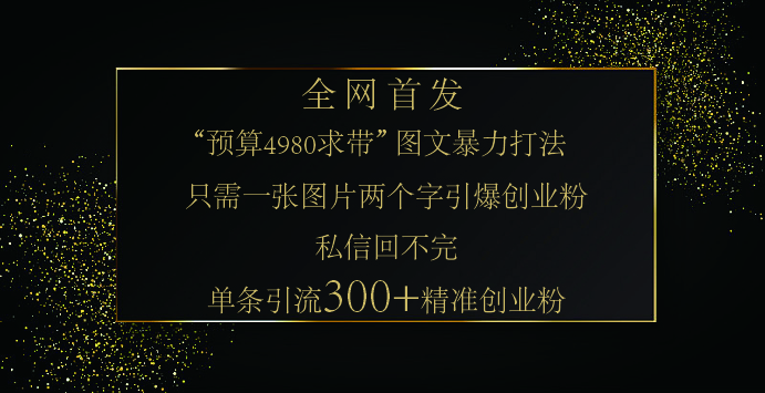 小红书，“预算 4980 带我飞” 的神奇图片引流法，堪称涨粉核武器！只需一张图，就能单条笔记凭借此方法，轻松引流 300 + 精准创业粉！-小白搞钱