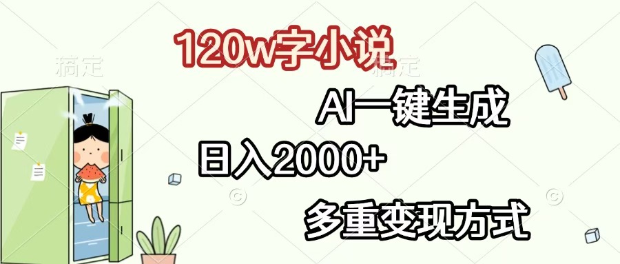 120w字小说，AI一键生成，日入2000+，多重变现方式-小白搞钱