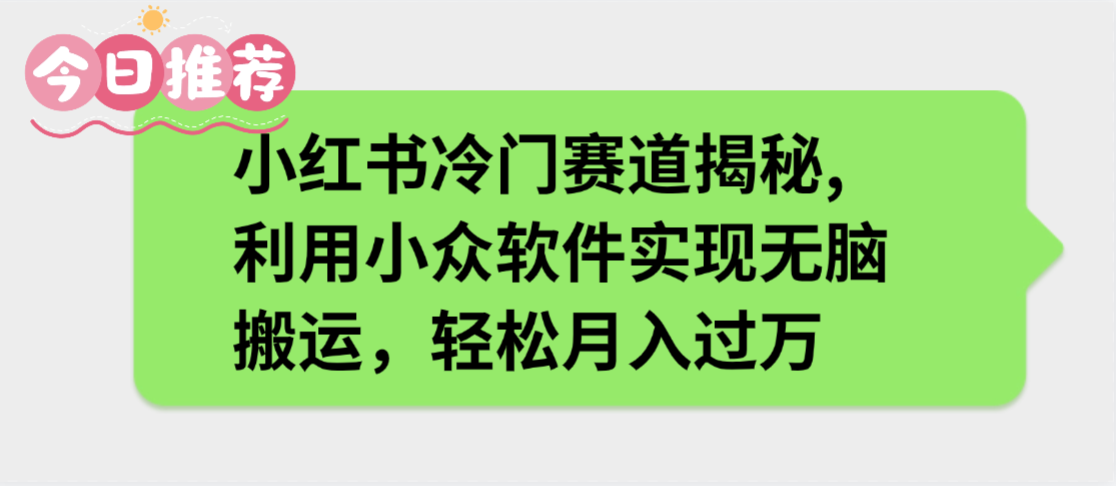 小红书冷门赛道揭秘,利用小众软件实现无脑搬运，轻松月入过万-小白搞钱