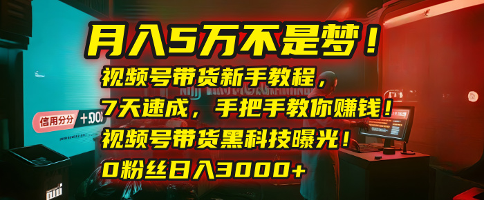 月入5万不是梦！视频号带货新手教程，7天速成，手把手教你赚钱！视频号带货黑科技曝光！0粉丝日入3000+-小白搞钱
