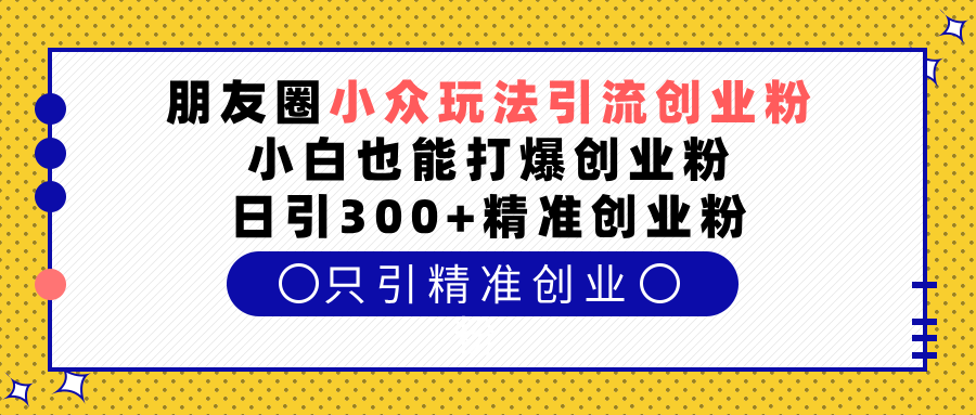 朋友圈小众玩法引流创业粉，小白也能打爆创业粉，日引300+精准创业粉-小白搞钱