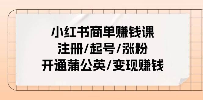 小红书商单赚钱课：注册/起号/涨粉/开通蒲公英/变现赚钱（25节课）-小白搞钱