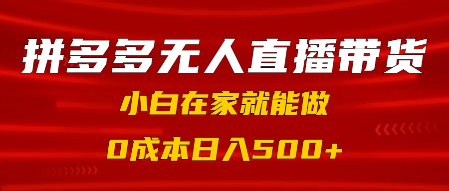 拼多多无人直播带货，小白在家就能做，0成本日入500+-小白搞钱