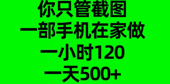 你只管截图，一部手机在家做，一小时120，一天500+-小白搞钱