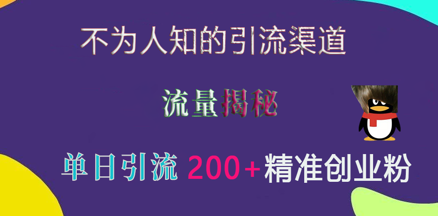 不为人知的引流渠道，流量揭秘，实测单日引流200+精准创业粉-小白搞钱