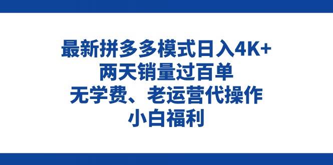 拼多多最新模式日入4K+两天销量过百单，无学费、老运营代操作、小白福利-小白搞钱