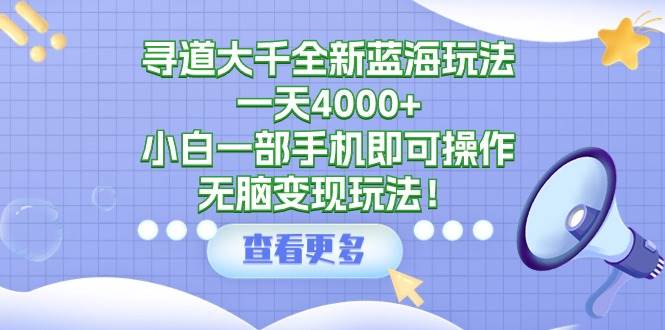 寻道大千全新蓝海玩法，一天4000+，小白一部手机即可操作，无脑变现玩法！-小白搞钱
