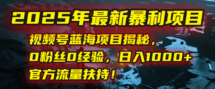 2025年最新暴利项目：视频号蓝海项目揭秘，0粉丝0经验，日入1000+，官方流量扶持！-小白搞钱