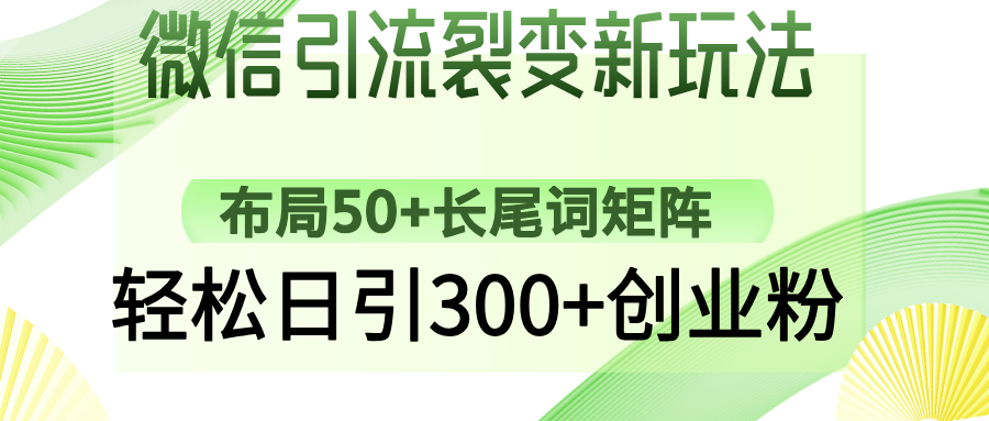 微信引流裂变新玩法：布局50+长尾词矩阵，轻松日引300+创业粉-小白搞钱