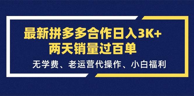 最新拼多多合作日入3K+两天销量过百单，无学费、老运营代操作、小白福利-小白搞钱
