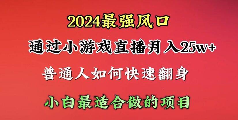 2024年最强风口，通过小游戏直播月入25w+单日收益5000+小白最适合做的项目-小白搞钱