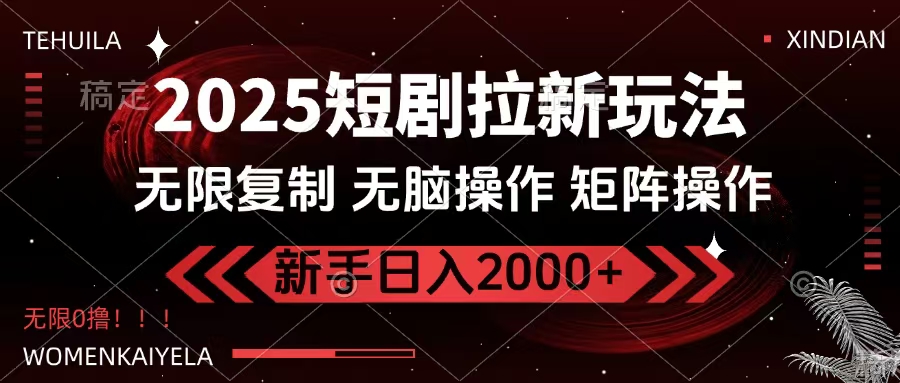 2025短剧拉新玩法，无需注册登录，无限0撸，无脑批量操作日入2000+-小白搞钱