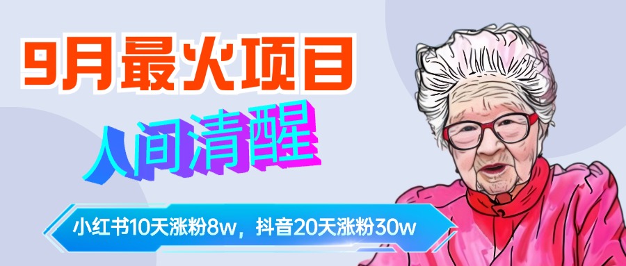 9月最火项目，人间清醒柒奶奶，10天小红薯涨粉8w+，单篇笔记报价1400.-小白搞钱