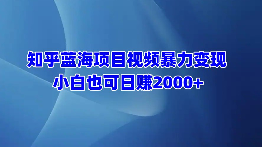 知乎蓝海项目视频暴力变现  小白也可日赚2000+-小白搞钱