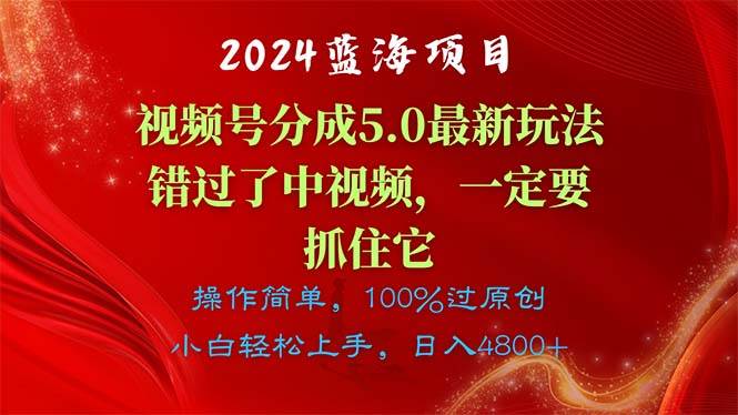 2024蓝海项目，视频号分成计划5.0最新玩法，错过了中视频，一定要抓住…-小白搞钱