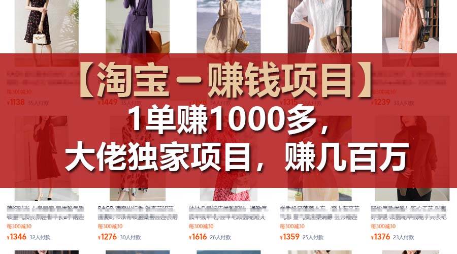 【淘宝赚钱项目】1单可赚1000多，大佬独家项目，年赚几百万-小白搞钱