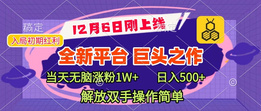 全新引流平台，巨头之作，当天无脑涨粉1W+，日入现500+，解放双手操作简单-小白搞钱