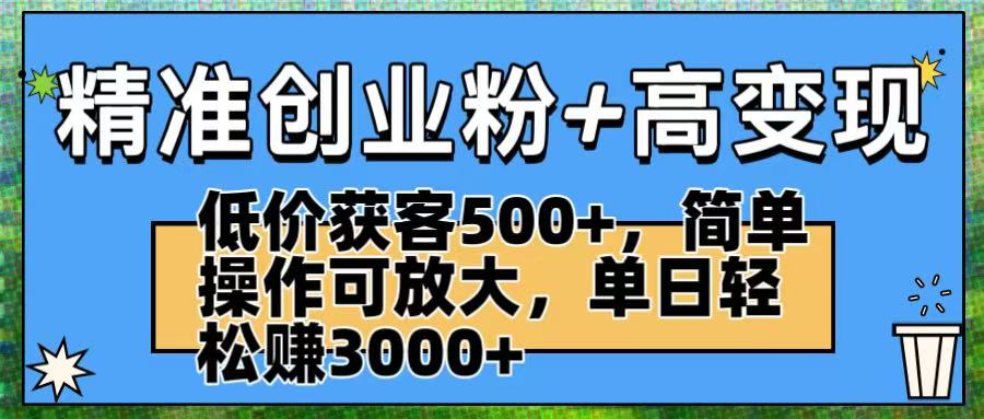精准创业粉+高变现：低价获客500+，简单操作可放大，单日轻松赚3000+-小白搞钱