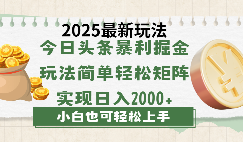 今日头条2025最新玩法，思路简单，复制粘贴，轻松实现矩阵日入2000+-小白搞钱