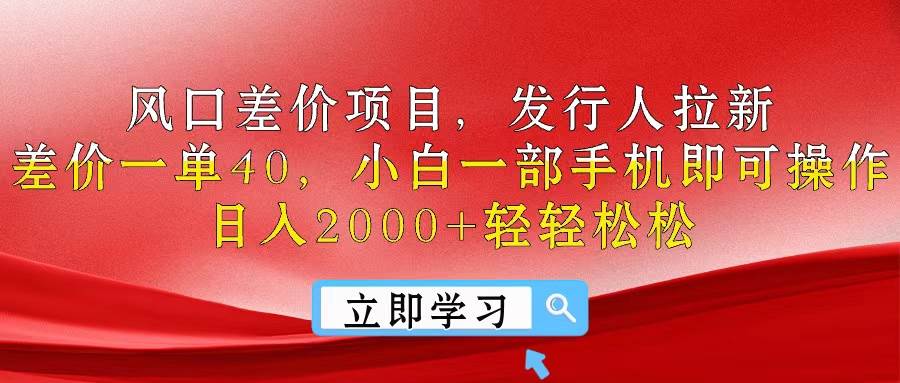 风口差价项目，发行人拉新，差价一单40，小白一部手机即可操作，日入20…-小白搞钱