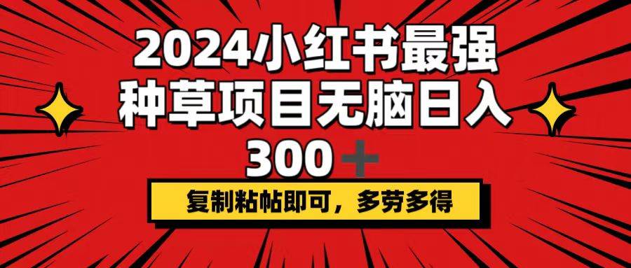2024小红书最强种草项目，无脑日入300+，复制粘帖即可，多劳多得-小白搞钱