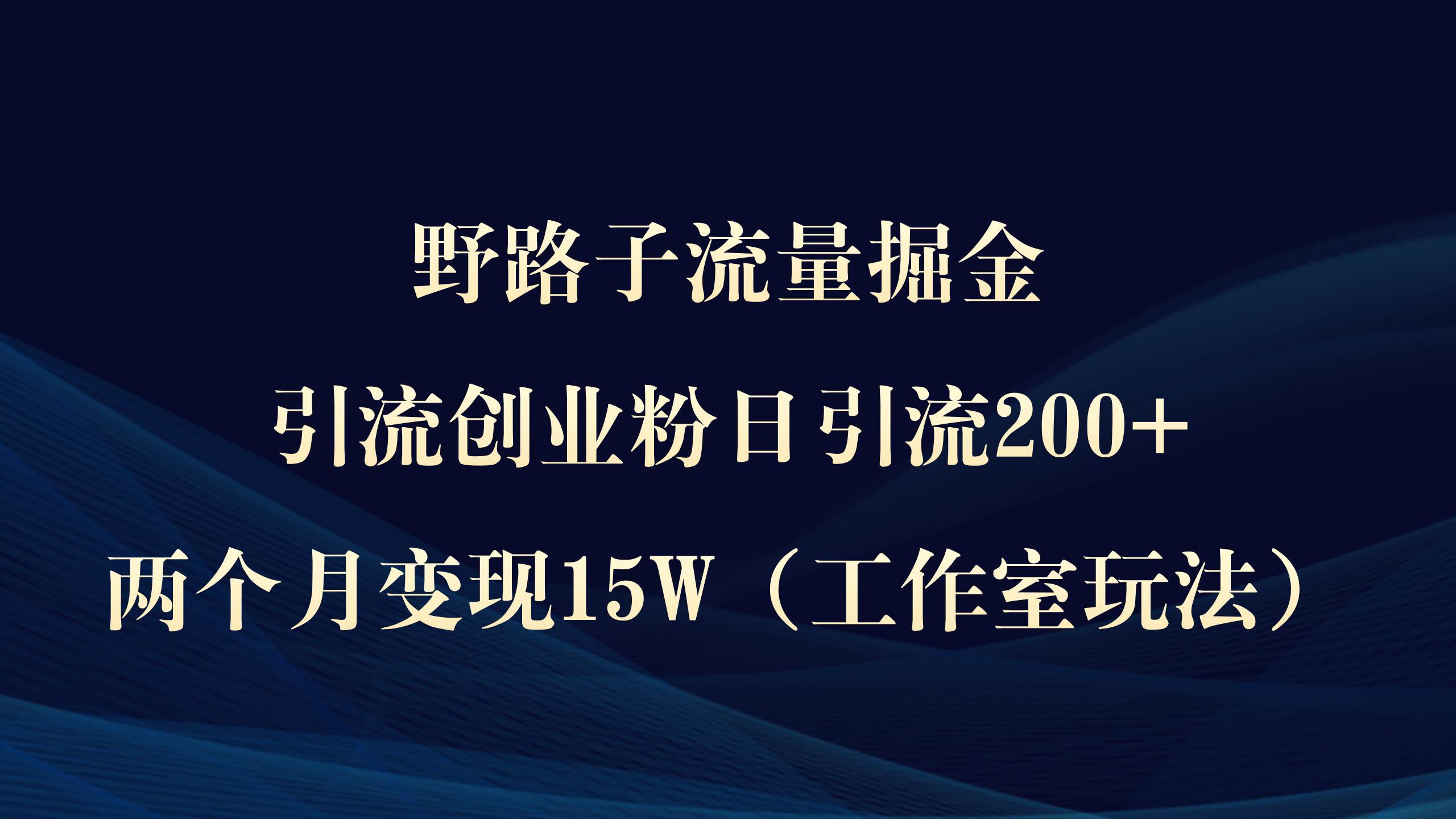 野路子流量掘金，引流创业粉日引流200+，两个月变现15W（工作室玩法））-小白搞钱