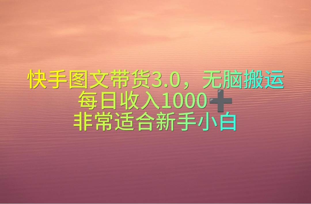 快手图文带货3.0，无脑搬运，每日收入1000＋，非常适合新手小白-小白搞钱