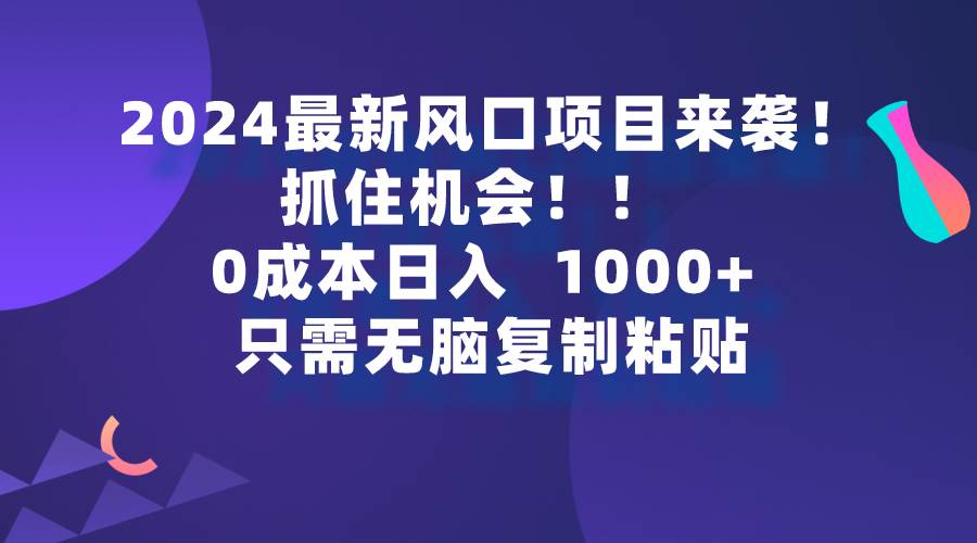 2024最新风口项目来袭，抓住机会，0成本一部手机日入1000+，只需无脑复…-小白搞钱