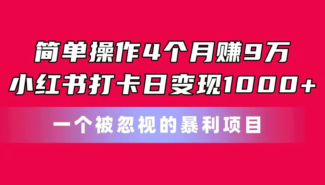 简单操作4个月赚9万！小红书打卡日变现1000+！一个被忽视的暴力项目-小白搞钱