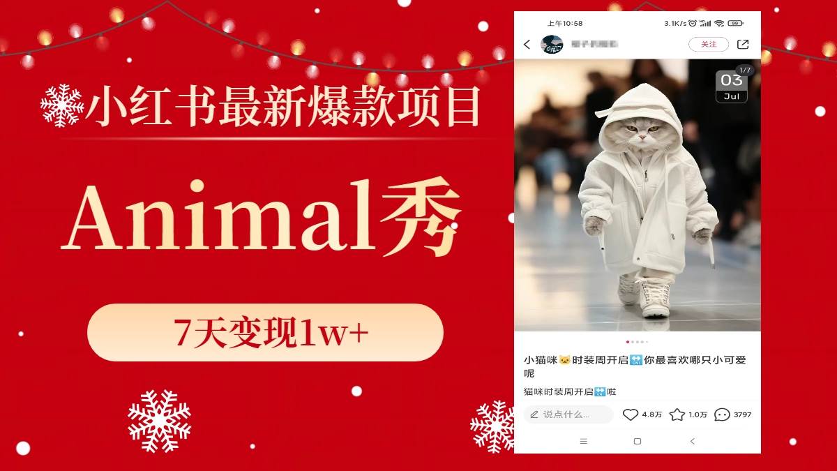 小红书最新爆款项目，Animal秀，7天变现1w+-小白搞钱