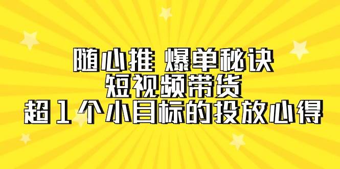 随心推 爆单秘诀，短视频带货-超1个小目标的投放心得（7节视频课）-小白搞钱