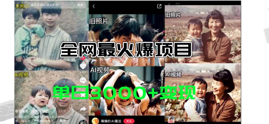 全网爆火的AI让老照片动起来教程，蹭热点日赚3000+，内含免费工具一键…-小白搞钱