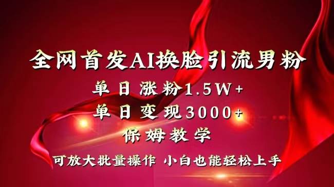 全网独创首发AI换脸引流男粉单日涨粉1.5W+变现3000+小白也能上手快速拿结果-小白搞钱