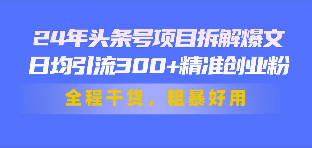 24年头条号项目拆解爆文，日均引流300+精准创业粉，全程干货，粗暴好用-小白搞钱