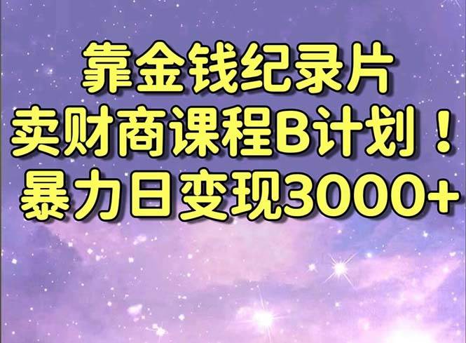 靠金钱纪录片卖财商课程B计划！暴力日变现3000+，喂饭式干货教程！-小白搞钱