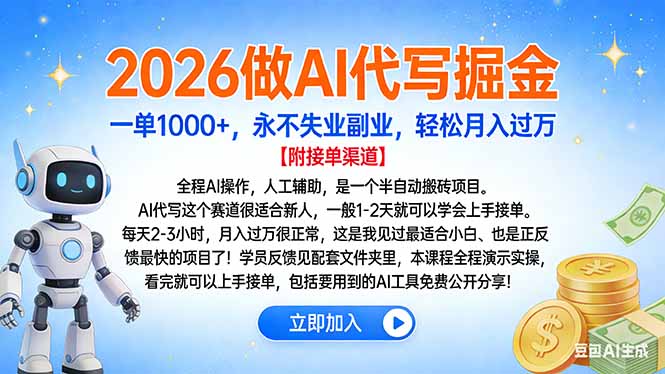 2026做AI代写掘金，一单1000+，永不失业副业，轻松月入过万-小白搞钱